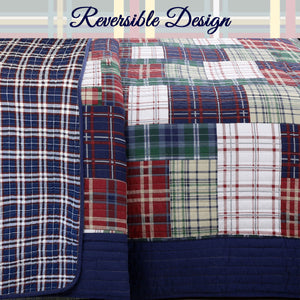 Hepler Plaid Print Patchwork Cotton Reversible Quilt Bedding Set