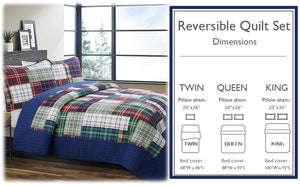 Hepler Plaid Print Patchwork Cotton Reversible Quilt Bedding Set
