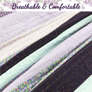Safira Striped Purple 3-Piece Cotton Reversible Quilt Bedding Set