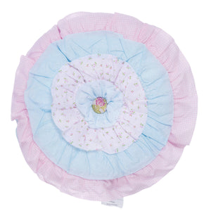 Devers Ruffles White Pink Blue Round Decor Throw Pillow