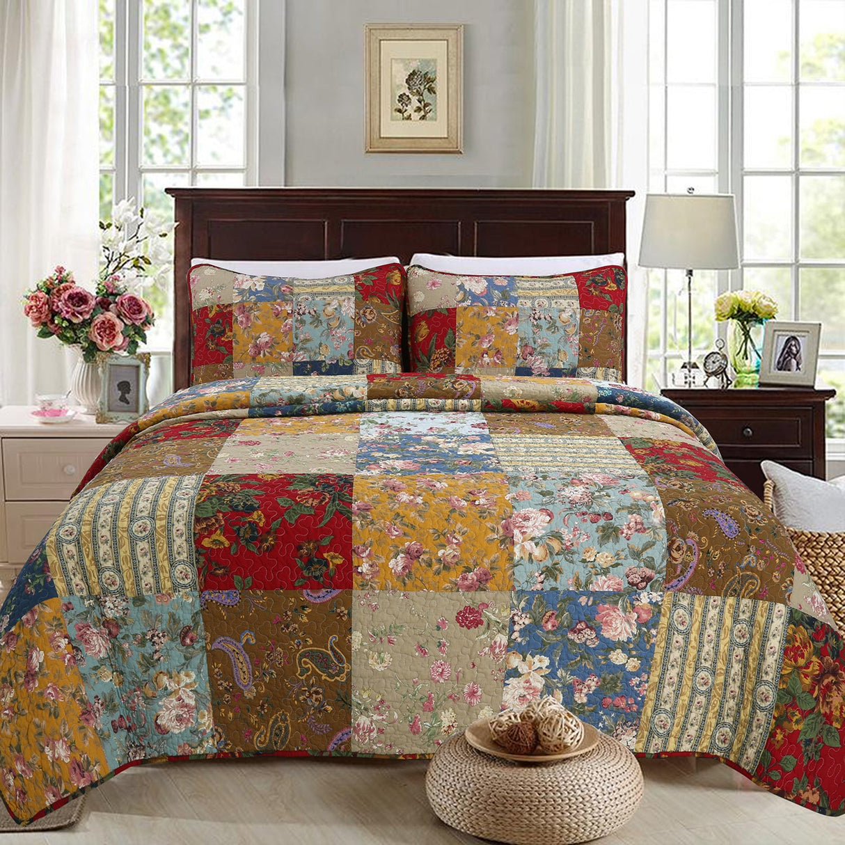 Ryleigh Floral Patchwork Country Garden Fall Flowers Paisley Window Valance