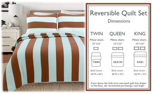 Elaina Brick Red Aqua Striped 3-Piece Cotton Reversible Quilt Bedding Set