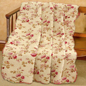 Vintage Rose Floral Cotton Quilted Scalloped 3-Piece Reversible Quilt Bedding Set