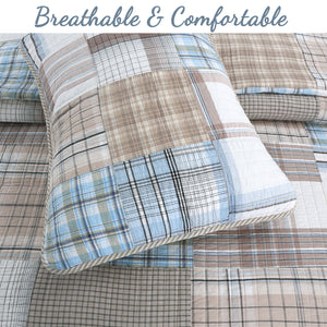 Hank Real Patchwork Blue 3-piece Cotton Reversible Quilt Bedding Set