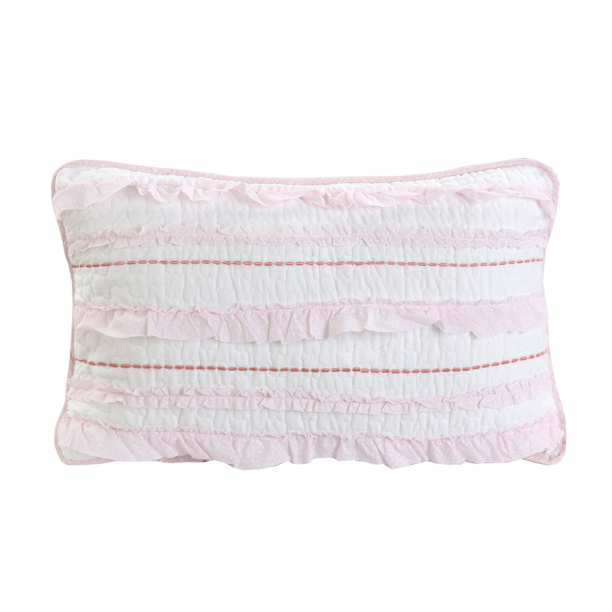 Pretty in Pink Girly Ruffle Star Stripped Embroidered Rectangular Décor Throw Pillow