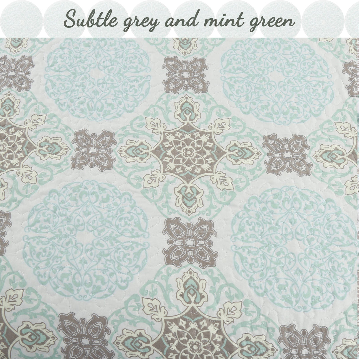 Light Green Damask 3-Piece Reversible Quilt Bedding Set