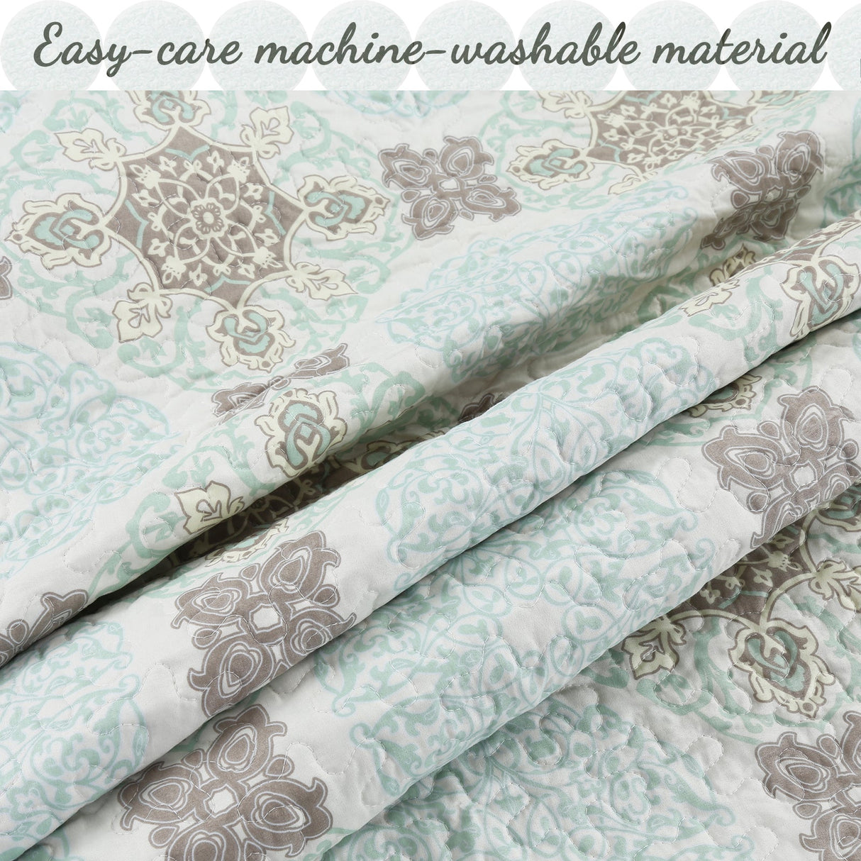 Light Green Damask 3-Piece Reversible Quilt Bedding Set