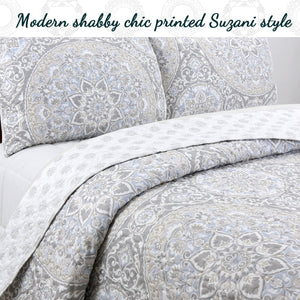 Venetia Gray Medallion 3-Piece Reversible Quilt Bedding Set