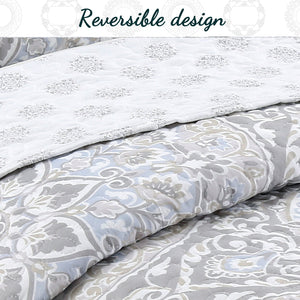 Venetia Gray Medallion 3-Piece Reversible Quilt Bedding Set