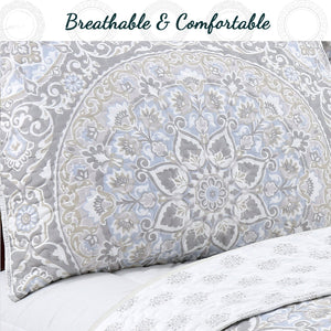 Venetia Gray Medallion 3-Piece Reversible Quilt Bedding Set