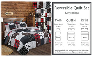 Moose Lodge Rustic Cabin Black Real Patchwork Reversible Quilt Bedding Set