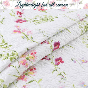 Carlotta Light Pink Blue Floral Print Reversible Quilt Bedding Set