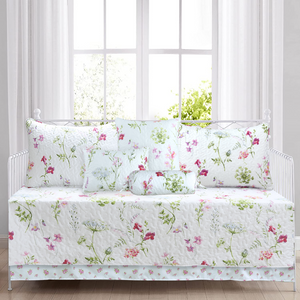 Carlotta Light Pink Blue Floral Print Reversible Quilt Bedding Set