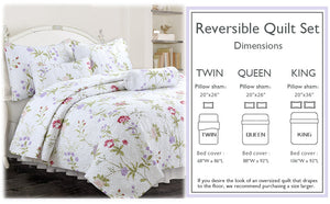 Lucie Light Pink Lavender Floral 3-Piece Reversible Quilt Bedding Set