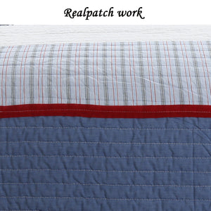 Levi Jean Stripped Denim Blues Cotton Reversible Quilt Bedding Set