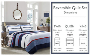 Levi Jean Stripped Denim Blues Cotton Reversible Quilt Bedding Set