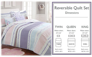 Lavender Pink Blue Chic Ruffle Girl Cotton Reversible Quilt Bedding Set