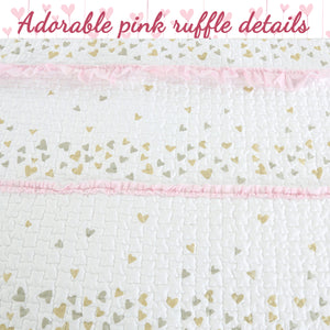 Sweet Heart Polka Dot Pink Ruffle Cotton Reversible Quilt Bedding Set