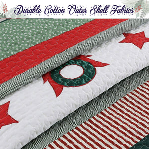 Christmas Season Wreath 3-Piece Reversible Quilt Bedding Set