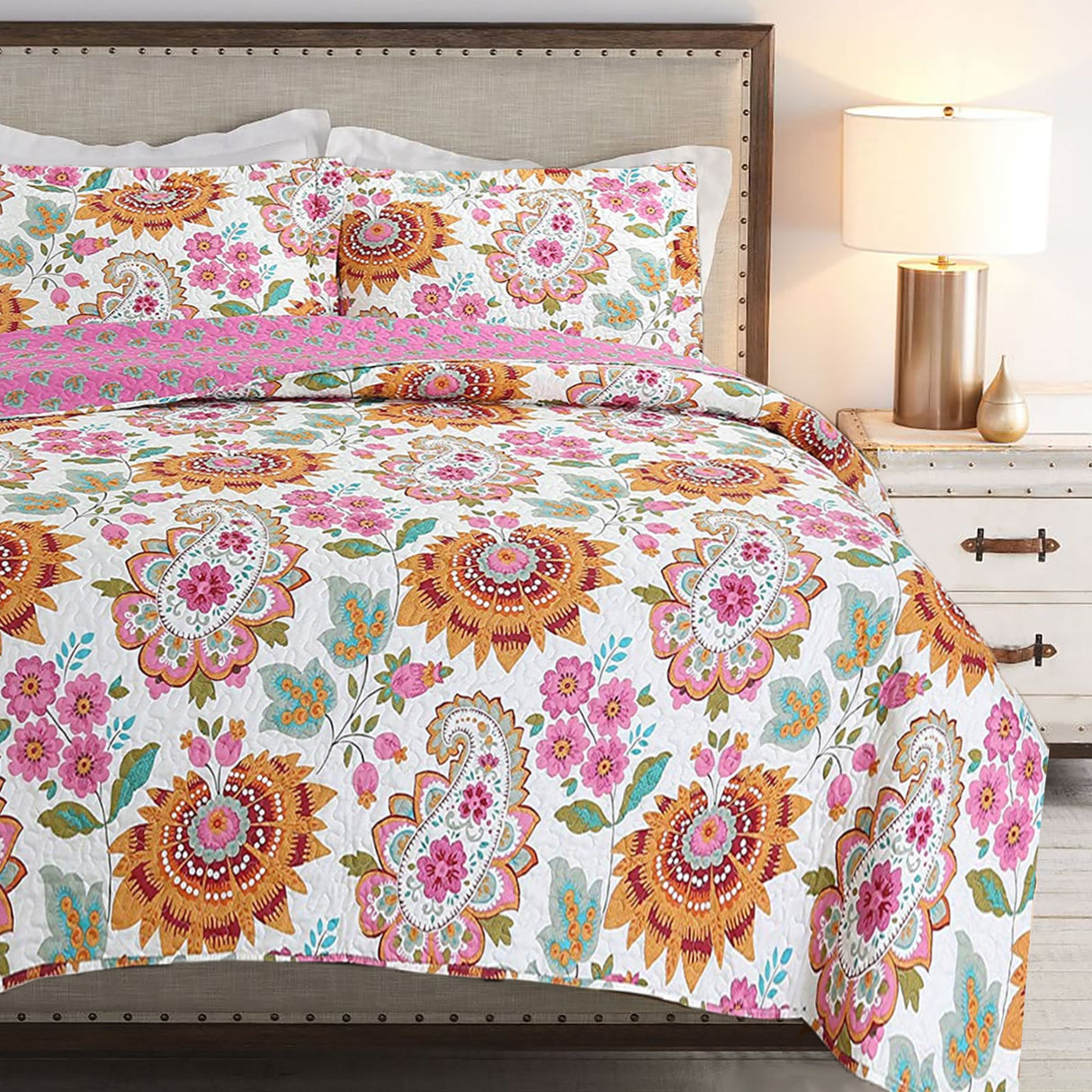 Victoria Floral Paisley 3-Piece Reversible Quilt Bedding Set