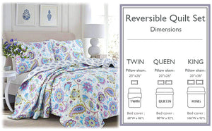 Purplish Floral 3-Piece Reversible Quilt Bedding Set