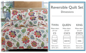 Spring Blossom Floral 3-Piece Reversible Quilt Bedding Set