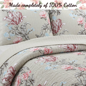 Modern Blooming Floral 3-Piece Reversible Quilt Bedding Set