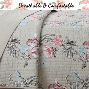 Modern Blooming Floral 3-Piece Reversible Quilt Bedding Set