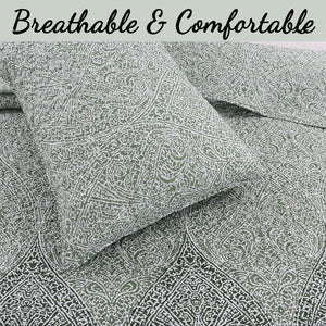 Ombre Leaf Sage Forest Green Medallion 3- Piece Reversible Quilt Bedding Set