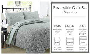 Ombre Leaf Sage Forest Green Medallion 3- Piece Reversible Quilt Bedding Set