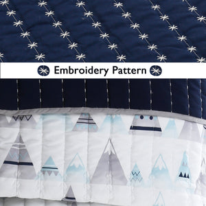 Summit Blues Snowy Alps Pike Winter Mountains Stripe Navy Blue Reversible Quilt Bedding Set
