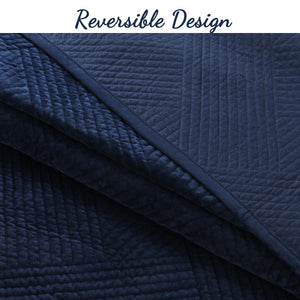 Soft Velvet Basket Weave Stripe Solid Blue or Grey 3-Piece Reversible Quilt Bedding Set