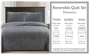 Soft Velvet Basket Weave Stripe Solid Blue or Grey 3-Piece Reversible Quilt Bedding Set