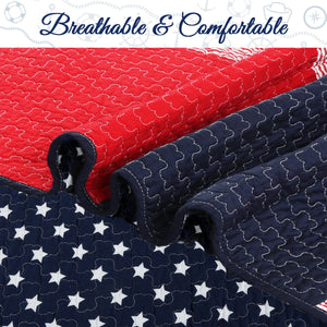 Patriotic Real Patchwork Plaid Red White Blue Cotton Reversible Quilt Bedding Set