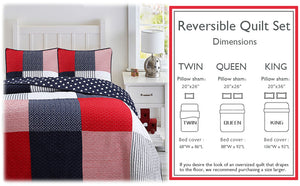 Patriotic Real Patchwork Plaid Red White Blue Cotton Reversible Quilt Bedding Set