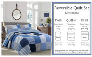 Blue Jean Plaid Stripes Tartan Real Patchwork Cotton Reversible Quilt Bedding Set
