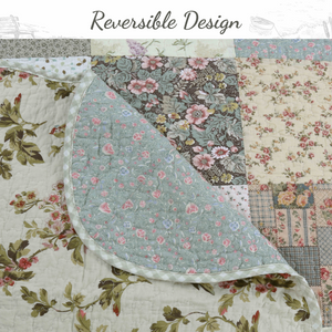 Country Floral Chic Scalloped Real Patchwork Cotton 3-Piece Quilt Bedding Set