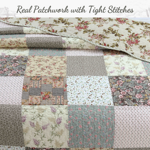Country Floral Chic Scalloped Real Patchwork Cotton 3-Piece Quilt Bedding Set