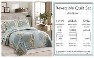 Sky Blue Floral Patens Ogee Patchwork Cotton Quilt Bedding Set