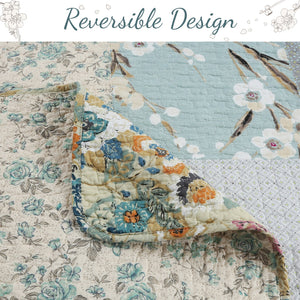 Sky Blue Floral Patens Ogee Patchwork Cotton Quilt Bedding Set