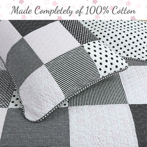 Halftone Black White Subtle Pink Polka Dot Patchwork Cotton Quilt Bedding Set