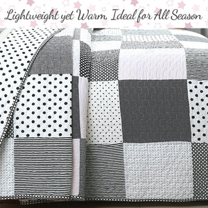 Halftone Black White Subtle Pink Polka Dot Patchwork Cotton Quilt Bedding Set