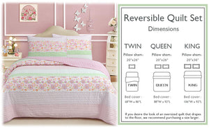 Pink Floral Fun Whimsy Gingham Stripe Cotton Quilt Bedding Set