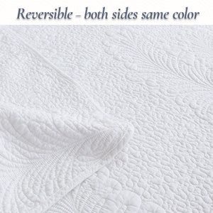 Classic Modern Palm Leaf Stitch Solid White 100% Cotton 3 Piece Quilt Bedding Set