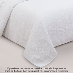 Classic Modern Palm Leaf Stitch Solid White 100% Cotton 3 Piece Quilt Bedding Set