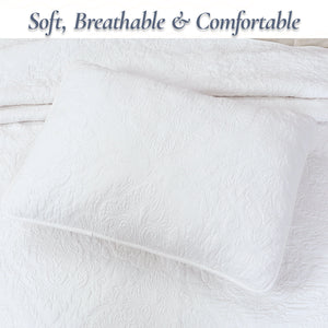 Classic Orient Damask Medallion Stitch Solid White 100% Cotton 3 Piece Quilt Bedding Set