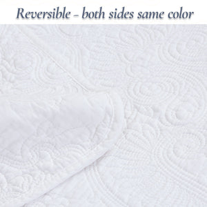 Classic Orient Damask Medallion Stitch Solid White 100% Cotton 3 Piece Quilt Bedding Set