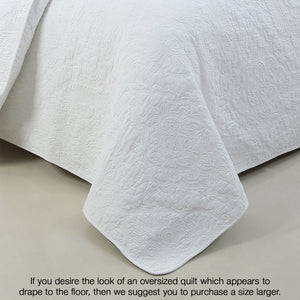 Classic Orient Damask Medallion Stitch Solid White 100% Cotton 3 Piece Quilt Bedding Set