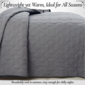 Solid Gray Spiral Swirl Pinwheel 3 Piece Cotton Quilt Bedding Set