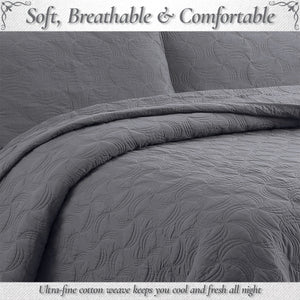 Solid Gray Spiral Swirl Pinwheel 3 Piece Cotton Quilt Bedding Set